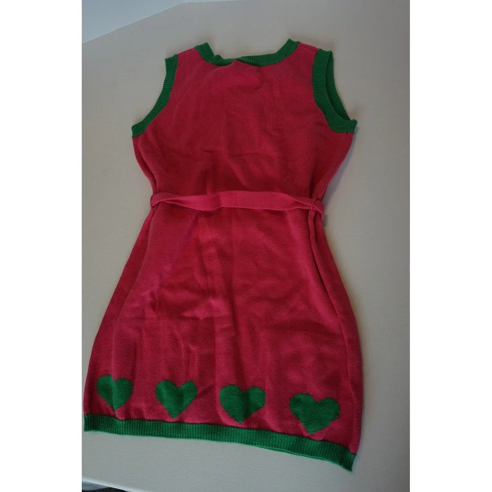 Gymboree Girls Pink Green Heart Sweater Dress Cotton Knit Size L 10-12 NWT